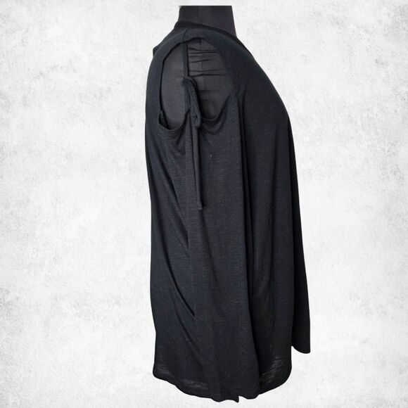 Lane Bryant Black Cold Shoulder Top 22/24 Plus Size Tie Sleeve Modal Blend Tunic - Picture 2 of 7